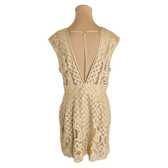 Free People One Million Lovers Beige Lace Mini Dress Sz 12 - Picture 5 of 12